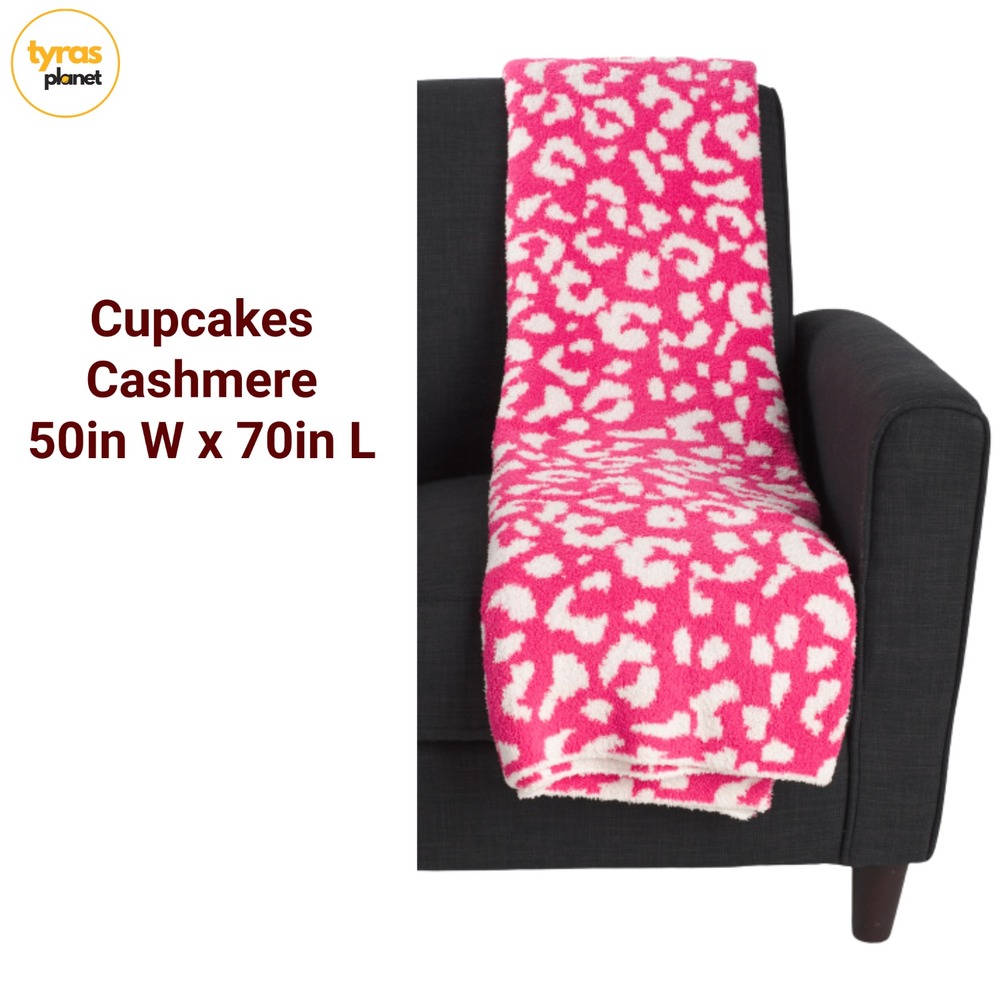 Cupcakes Cashmere Pink Leopard Cheetah Feather Knit Throw Blanket 50x70in